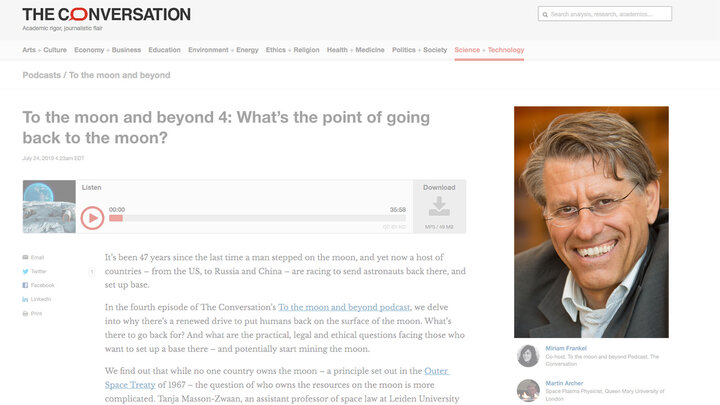 Nebraska's Frans von der Dunk was featured in the July 24 episode of The Conversation's To the Moon and Beyond podcast, among other programs.