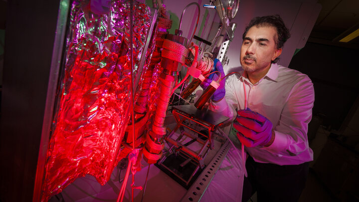 Ozan Ciftci, Kenneth E. Morrison Distinguished Professor of food engineering, operates an integrated supercritical carbon dioxide extractor-bioreactor, using green technology to extract lycopene — a high-value health and wellness-promoting bioactive compound — from tomato waste while simultaneously producing biodiesel.