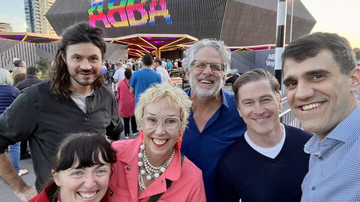 L-R: Joseph Holmes, Lisa Gray, Megan Elliott, Andy Belser, Hank Stratton and Felix Olschofka attended ABBA Voyage during their visit to London earlier this month to explore the future of design in live performance. Courtesy photo.